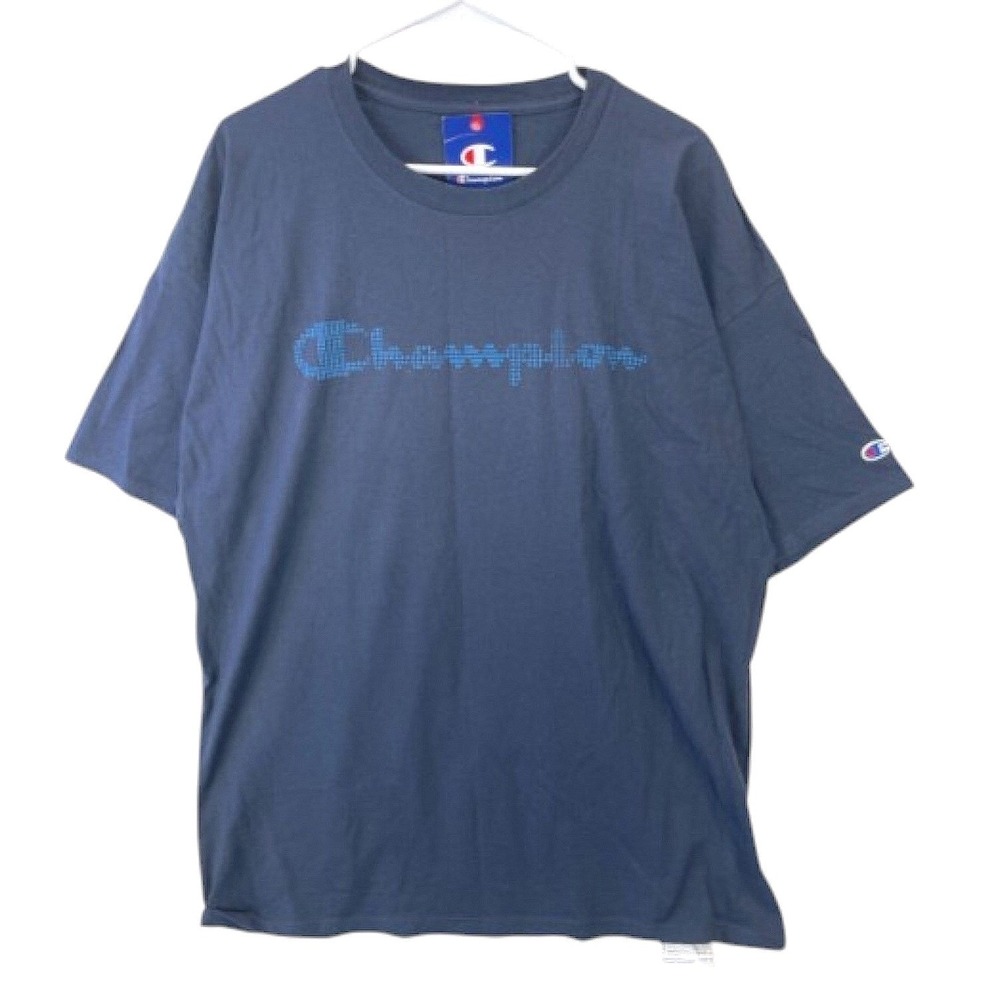 Champion Big Script Graphic Short Sleeve T-Shirt Mens 2XL Slate Blue Summer NWT